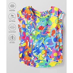 Pine Active Half Sleeves High Stretch T-Shirt Splash Print - Blue & Yellow