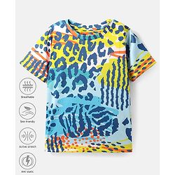 Pine Active Half Sleeves High Stretch T-Shirt Abstract Print - Blue & Yellow