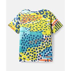 Pine Active Half Sleeves High Stretch T-Shirt Abstract Print - Blue & Yellow
