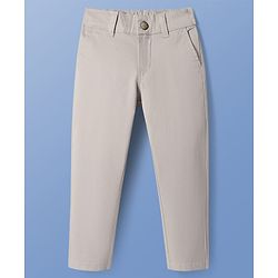 Pine Kids Cotton Elastane Woven Full Length Solid Trouser - Beige