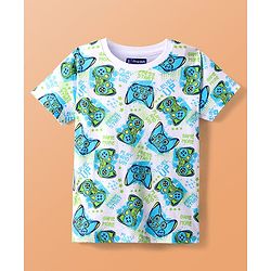 Pine Kids Single Jersey Knit Half Sleeves Night Suit With Gaming Controller Print - White