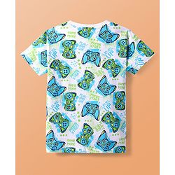 Pine Kids Single Jersey Knit Half Sleeves Night Suit With Gaming Controller Print - White