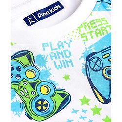 Pine Kids Single Jersey Knit Half Sleeves Night Suit With Gaming Controller Print - White
