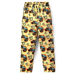 Pine Kids Single Jersey Knit Half Sleeves Night Suit with Monster Truck Print - Yellow