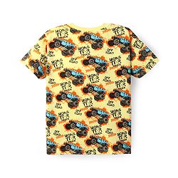 Pine Kids Single Jersey Knit Half Sleeves Night Suit with Monster Truck Print - Yellow