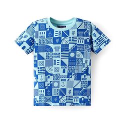 Pine Kids Single Jersey Knit Half Sleeves Shorts Night Suit with Vacay Mode On Text Print - Blue