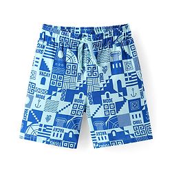 Pine Kids Single Jersey Knit Half Sleeves Shorts Night Suit with Vacay Mode On Text Print - Blue