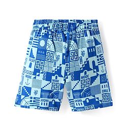 Pine Kids Single Jersey Knit Half Sleeves Shorts Night Suit with Vacay Mode On Text Print - Blue