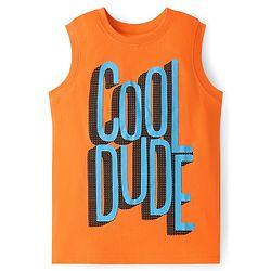 Pine Kids Cotton Knit Sleeveless Tank T-Shirts with Cool Dude Text Print Pack of 3 - Black Orange & Light Green