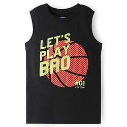 Pine Kids Cotton Knit Sleeveless Tank T-Shirts with Cool Dude Text Print Pack of 3 - Black Orange & Light Green