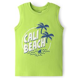 Pine Kids Cotton Knit Sleeveless Tank T-Shirts with Cool Dude Text Print Pack of 3 - Black Orange & Light Green