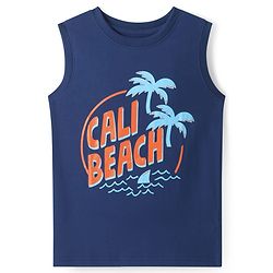 Pine Kids Cotton Knit Sleeveless Tank T-Shirts with Text Print Pack of 3 - Blue