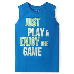 Pine Kids Cotton Knit Sleeveless Tank T-Shirts with Text Print Pack of 3 - Blue