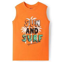 Pine Kids Cotton Knit Sleeveless Tank T-Shirts with Sun & Surf Text Print Pack Of 3 - Blue Orange & Light Green