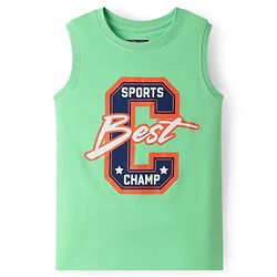 Pine Kids Cotton Knit Sleeveless Tank T-Shirts with Sun & Surf Text Print Pack Of 3 - Blue Orange & Light Green