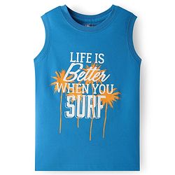 Pine Kids Cotton Knit Sleeveless Tank T-Shirts with Sun & Surf Text Print Pack Of 3 - Blue Orange & Light Green