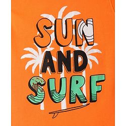 Pine Kids Cotton Knit Sleeveless Tank T-Shirts with Sun & Surf Text Print Pack Of 3 - Blue Orange & Light Green