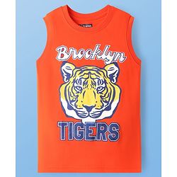 Pine Kids Cotton Knit Sleeveless Tank T-Shirts with Skilled Text Print Pack Of 3 - White Navy Blue & Orange