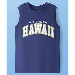 Pine Kids Cotton Knit Sleeveless Tank T-Shirts with Skilled Text Print Pack Of 3 - White Navy Blue & Orange