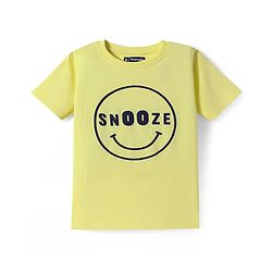 Pine Kids Single Jersey Knit Half Sleeves Night Suit With Text Print - Lemon Yellow & Navy Blue