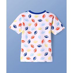Pine Kids Single Jersey Knit Half Sleeves Shorts Night Suit With Rugby Print - White