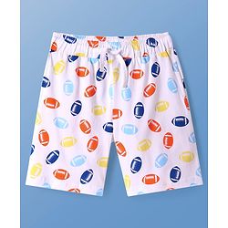 Pine Kids Single Jersey Knit Half Sleeves Shorts Night Suit With Rugby Print - White