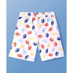 Pine Kids Single Jersey Knit Half Sleeves Shorts Night Suit With Rugby Print - White