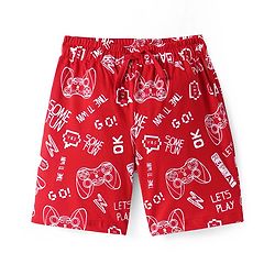 Pine Kids Single Jersey Knit Half Sleeves Short Night Suit  With Gaming Controller Print - Navy Blue & Red