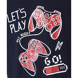 Pine Kids Single Jersey Knit Half Sleeves Short Night Suit  With Gaming Controller Print - Navy Blue & Red