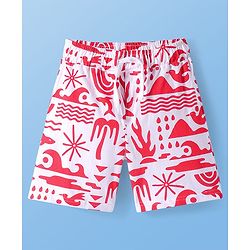 Pine Kids Single Jersey Knit Half Sleeves Shorts Night Suit with Beach Theme Print - Red