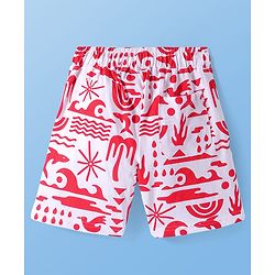 Pine Kids Single Jersey Knit Half Sleeves Shorts Night Suit with Beach Theme Print - Red