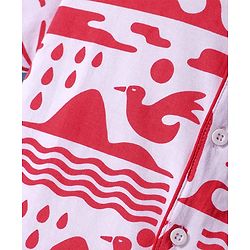 Pine Kids Single Jersey Knit Half Sleeves Shorts Night Suit with Beach Theme Print - Red