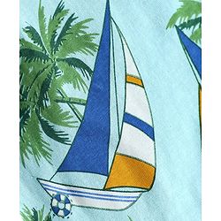 Pine Kids Single Jersey Knit Half Sleeves Shorts Night Suit With Boat & Tree Print - Sea Green