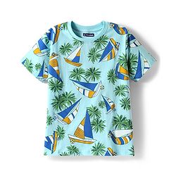 Pine Kids Single Jersey Knit Half Sleeves Shorts Night Suit With Boat & Tree Print - Sea Green