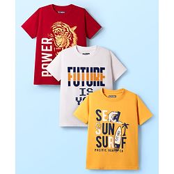 Pine Kids Cotton Knit Half Sleeves T-Shirts With Power Text Print Pack Of 3  - Red Yellow & White