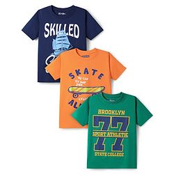 Pine Kids Cotton Knit Half Sleeves Printed T-Shirts Pack of 3 - Green Orange & Navy Blue