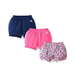 Pine Kids Cotton Lycra Knit Bloomers with Floral & Text Print Pack of 3 (Color May Vary)