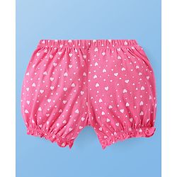 Pine Kids Cotton Lycra Knit Bloomers with Heart Print Pack of 3 - Dark Pink & Red