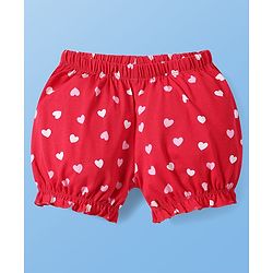 Pine Kids Cotton Lycra Knit Bloomers with Heart Print Pack of 3 - Dark Pink & Red