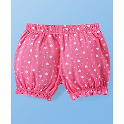 Pine Kids Cotton Lycra Knit Bloomers with Heart Print Pack of 3 - Dark Pink & Red