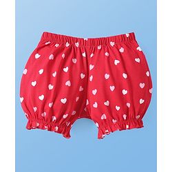 Pine Kids Cotton Lycra Knit Bloomers with Heart Print Pack of 3 - Dark Pink & Red