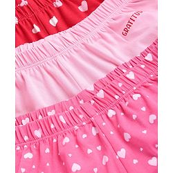 Pine Kids Cotton Lycra Knit Bloomers with Heart Print Pack of 3 - Dark Pink & Red
