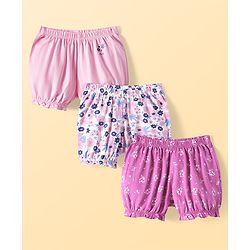 Pine Kids Cotton Knit Bloomers with Floral Print Pack of 3 (Colour May Vary)