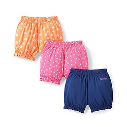 Pine Kids Cotton Lycra Bloomers with Stars & Floral Print - Pack Of 3 (Color May Vary)