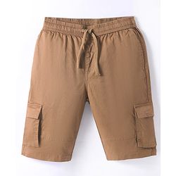 Pine Kids Cotton Woven Knee Length Solid Color Shorts - Tan