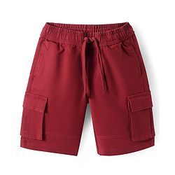 Pine Kids Cotton Woven Knee Length Solid Color Cargo Shorts - Dark Red