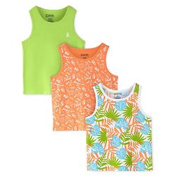 Pine Kids Cotton Lycra Knit Sleeveless Vests with Beach Theme & Tropical Print Pack of 3 (Color May Vary)