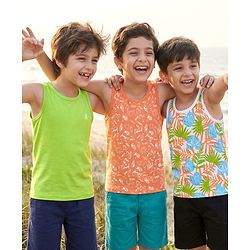 Pine Kids Cotton Lycra Knit Sleeveless Vests with Beach Theme & Tropical Print Pack of 3 (Color May Vary)