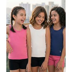 Pine Kids Cotton Knit Sleeveless Solid Color Vests Pack of 3 (Colour & Print May Vary)