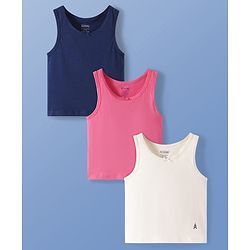 Pine Kids Cotton Knit Sleeveless Solid Color Vests Pack of 3 (Colour & Print May Vary)